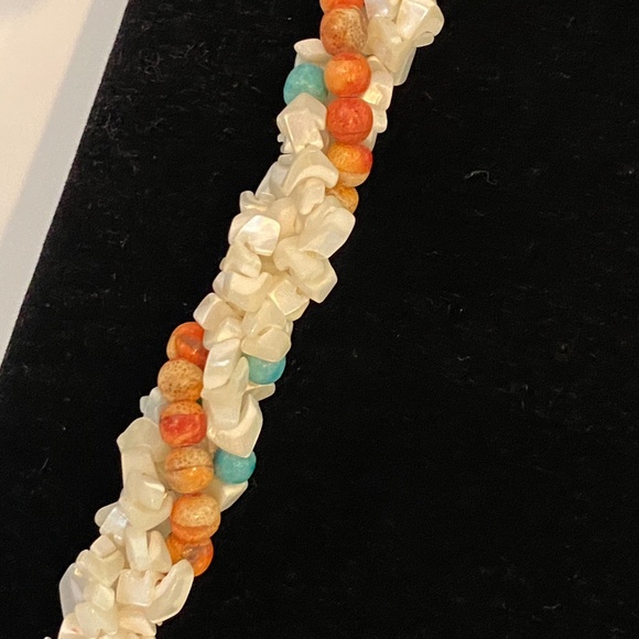 Vintage Tropical Floral Statement Necklace 24” Mother of Pearl Tiki Retro - Picture 7 of 8